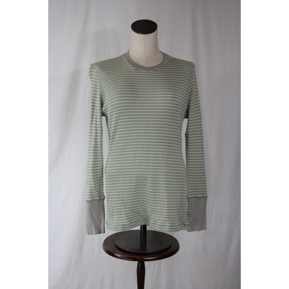 Sundance Striped Waffle Knit Thermal Top Sz MP Button Cuff Preppy Layered